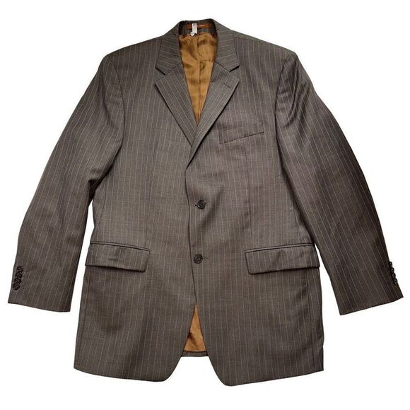 MICHAEL Michael Kors Mens Gray Tan Wool Pinstriped Blazer 40R Preppy Modern - Picture 1 of 9